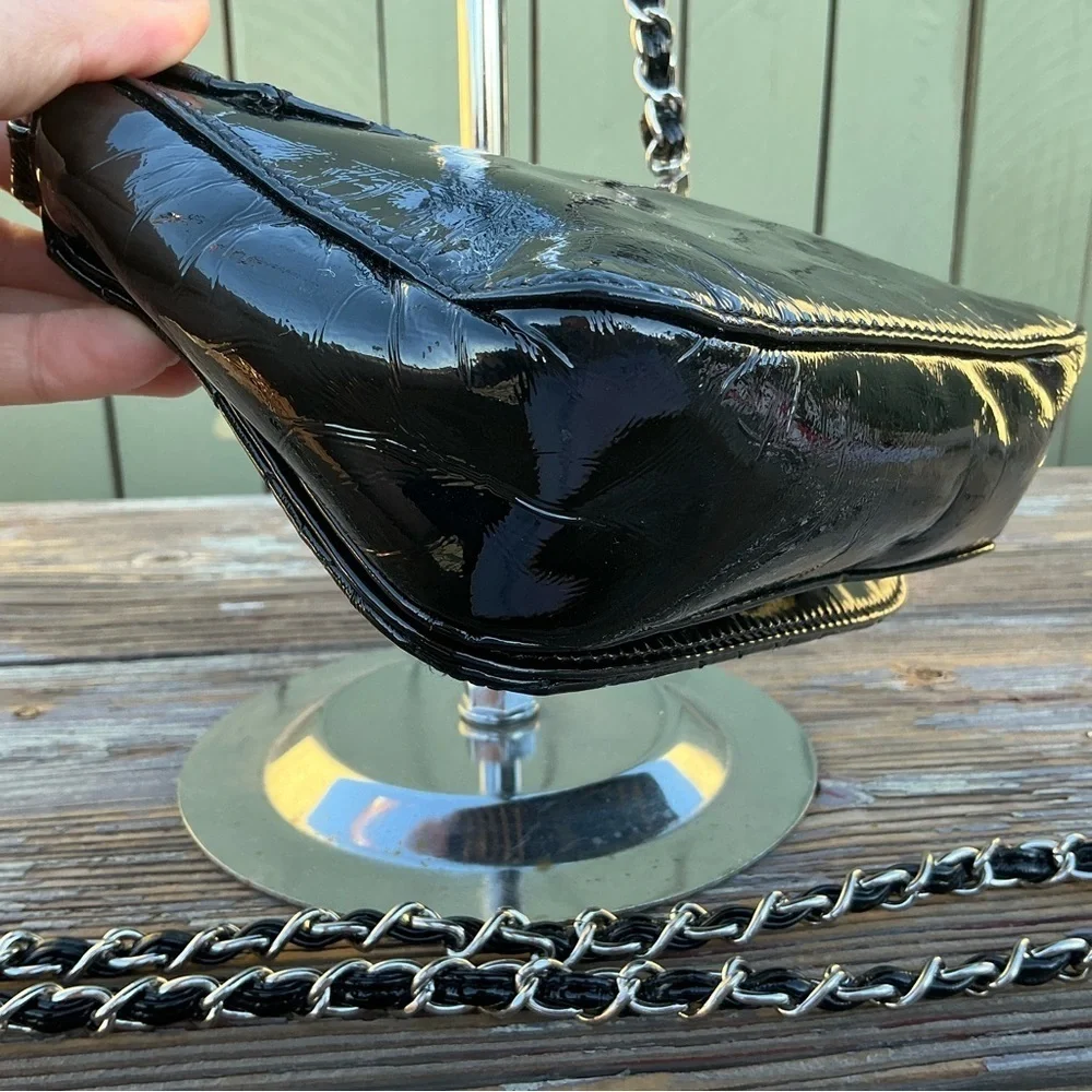 Big Buddha Black Chevron Patent Leather Crossbody/Shoulder Black Bag Chain Strap